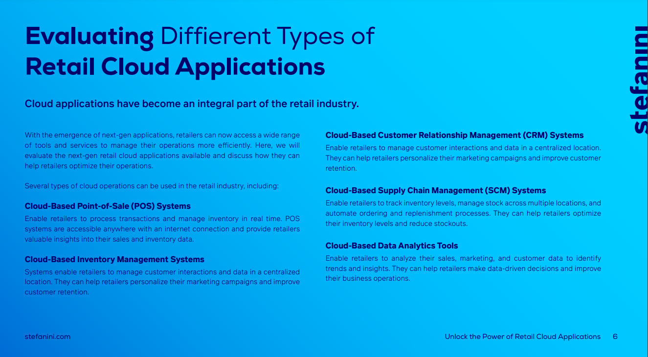 evaluating different types of retail cloud applications
